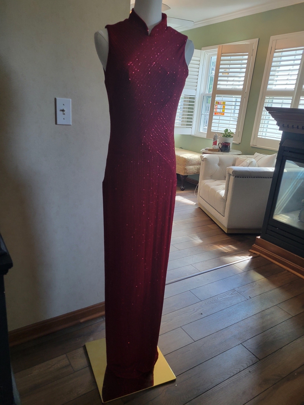 Alex Evenings Sleeveless Cabernet Sequin Maxi Gown